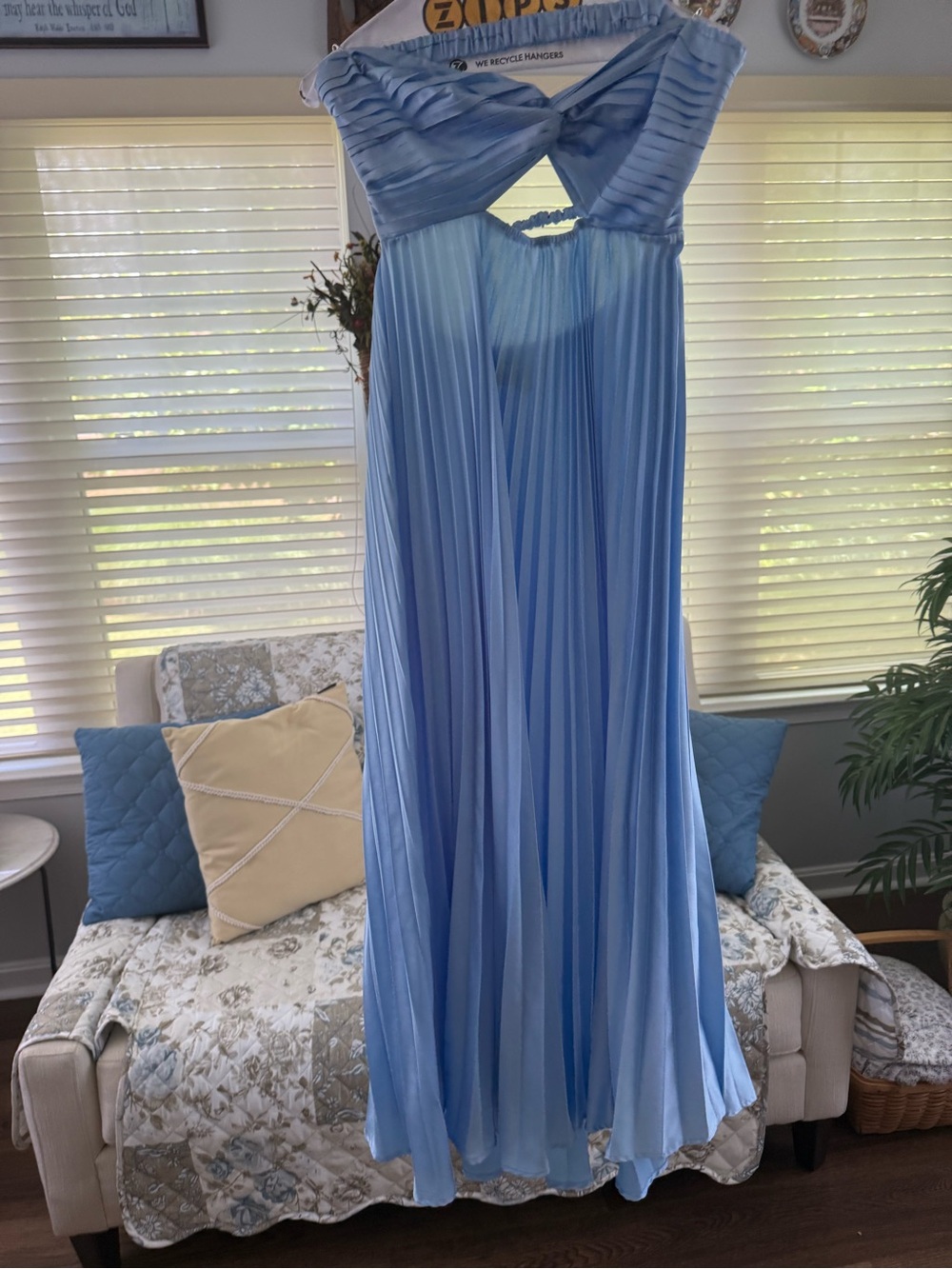 Hello Molly Light Blue Pleated Maxi Dress with Twist Bodice